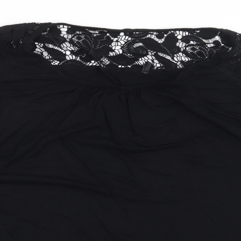 Marks and Spencer Womens Black Viscose Basic Blouse Size 16 Scoop Neck - Lace Trim