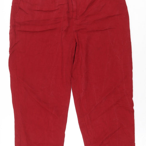 Zara Womens Red Lyocell Trousers Size XS L21 in Regular Zip