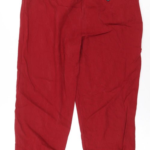 Zara Womens Red Lyocell Trousers Size XS L21 in Regular Zip