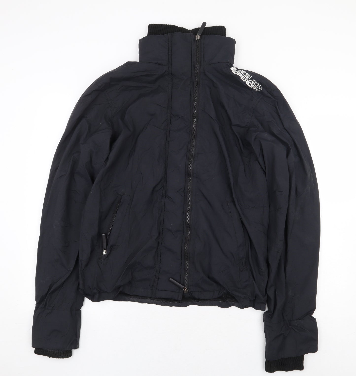 Superdry Mens Black Rain Coat Coat Size M Zip - High neck