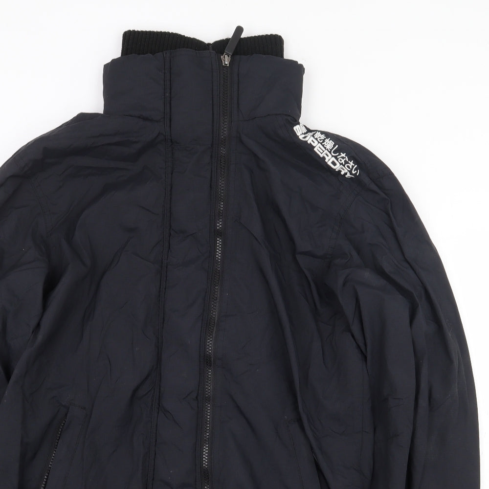 Superdry Mens Black Rain Coat Coat Size M Zip - High neck