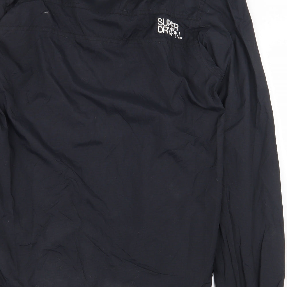 Superdry Mens Black Rain Coat Coat Size M Zip - High neck