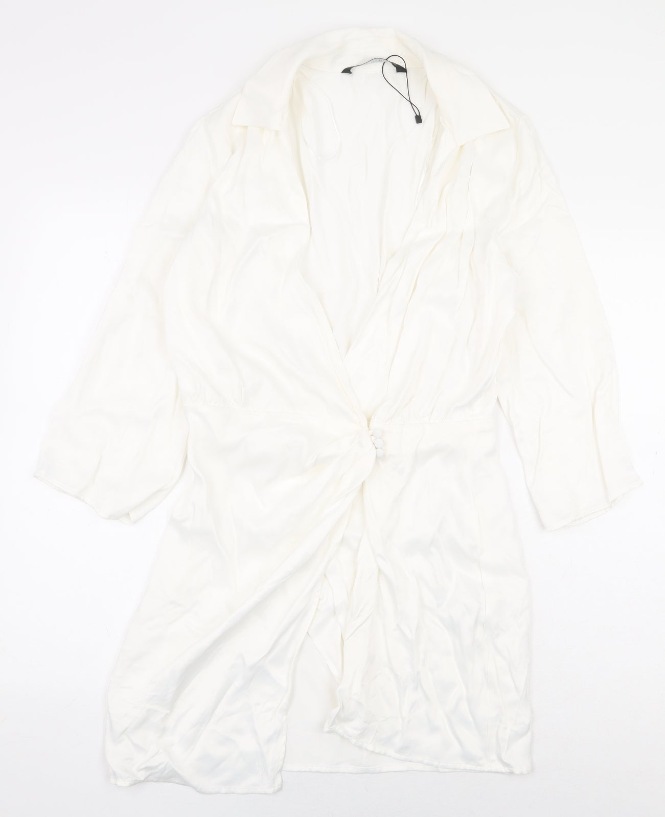 Zara Womens White Viscose Mini Size S Collared Button