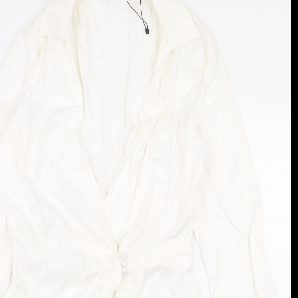 Zara Womens White Viscose Mini Size S Collared Button