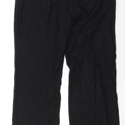 Marks and Spencer Womens Black Linen Trousers Size 14 L28 in Regular Hook & Eye