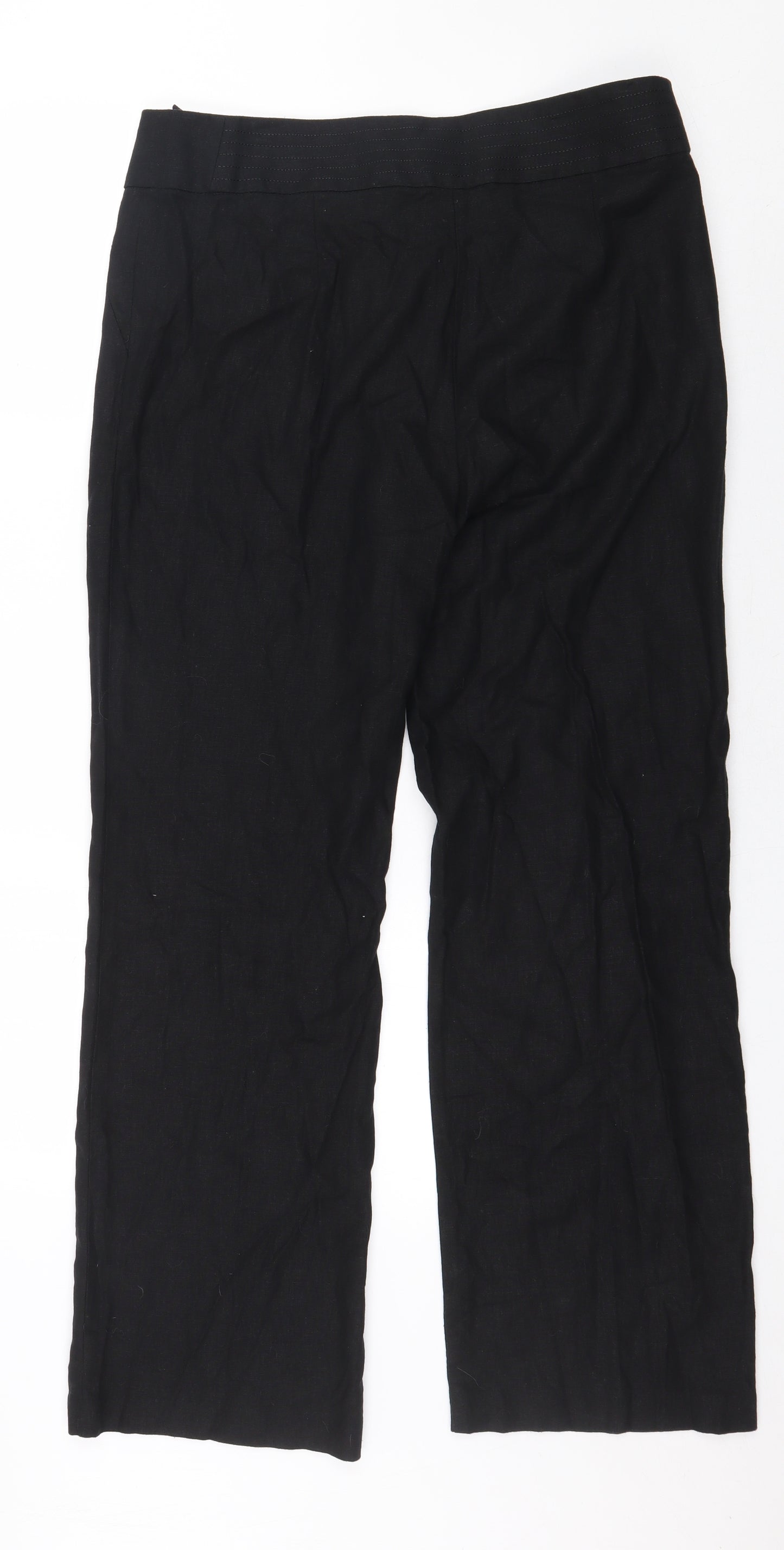 Marks and Spencer Womens Black Linen Trousers Size 14 L28 in Regular Hook & Eye