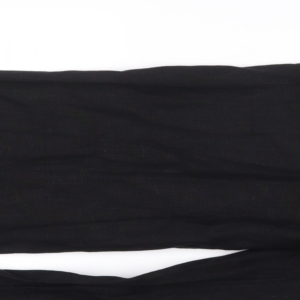 Marks and Spencer Womens Black Linen Trousers Size 14 L28 in Regular Hook & Eye