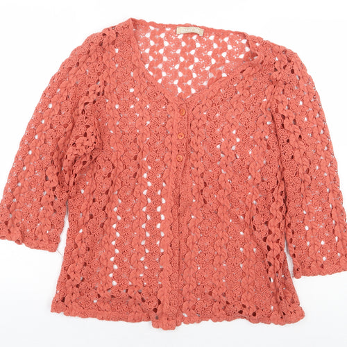 Daxon Womens Orange Polyester Basic Button-Up Size 10 V-Neck