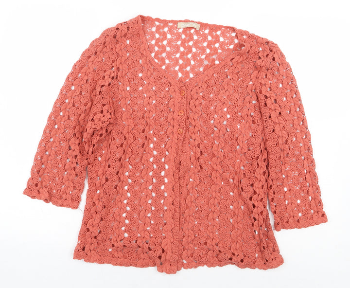Daxon Womens Orange Polyester Basic Button-Up Size 10 V-Neck