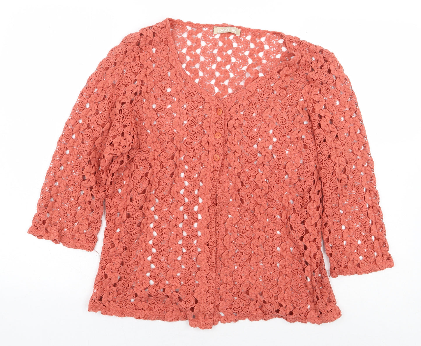 Daxon Womens Orange Polyester Basic Button-Up Size 10 V-Neck