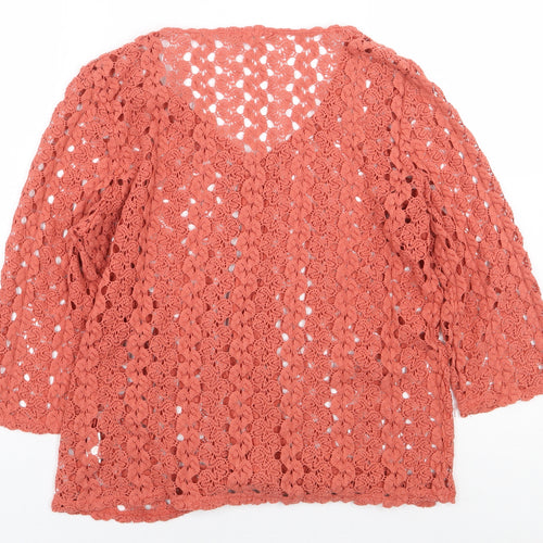 Daxon Womens Orange Polyester Basic Button-Up Size 10 V-Neck