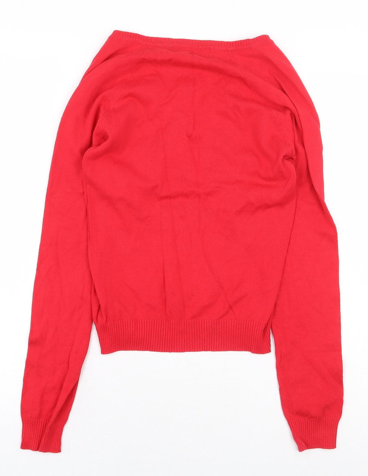 Zara Womens Red V-Neck Cotton Pullover Jumper Size S