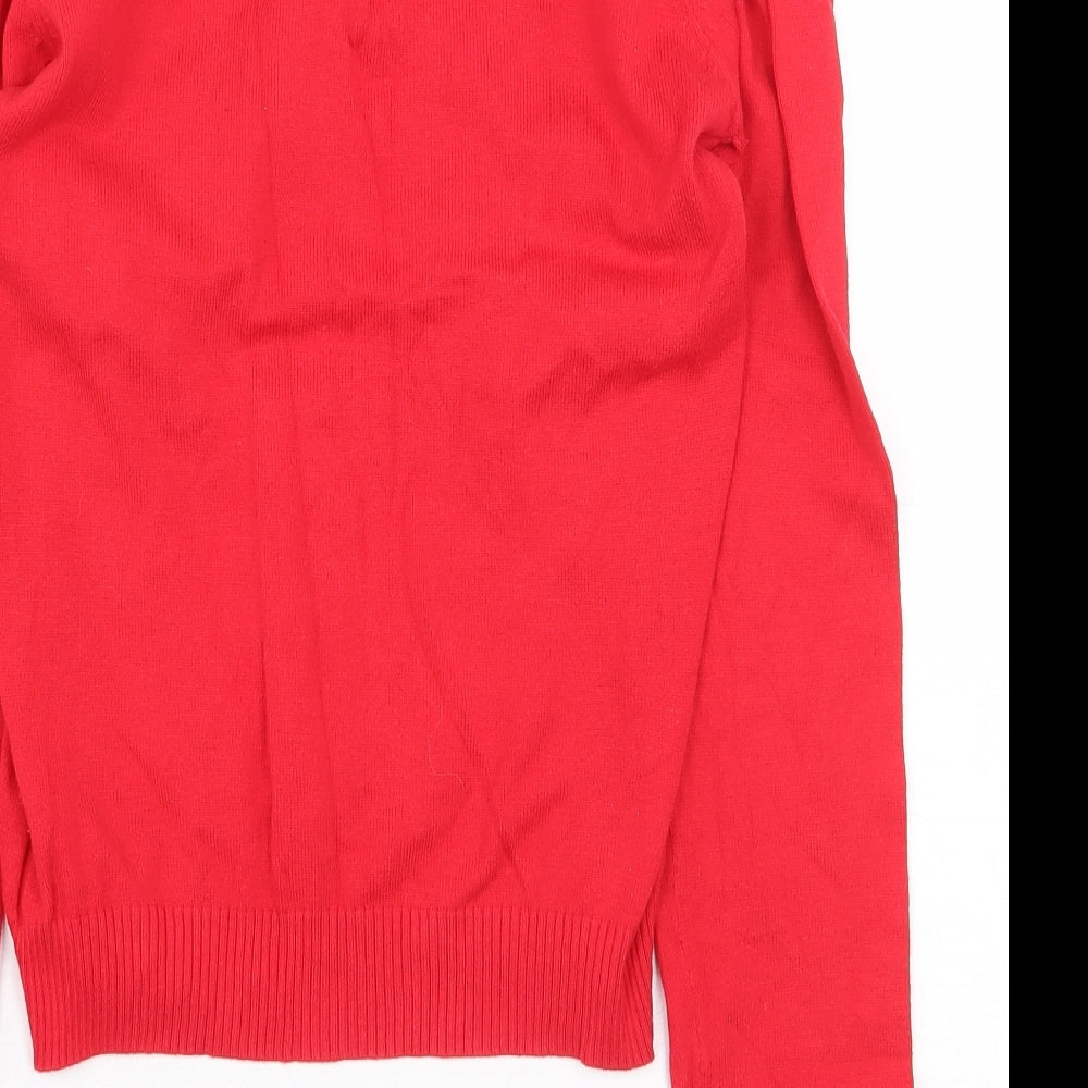 Zara Womens Red V-Neck Cotton Pullover Jumper Size S