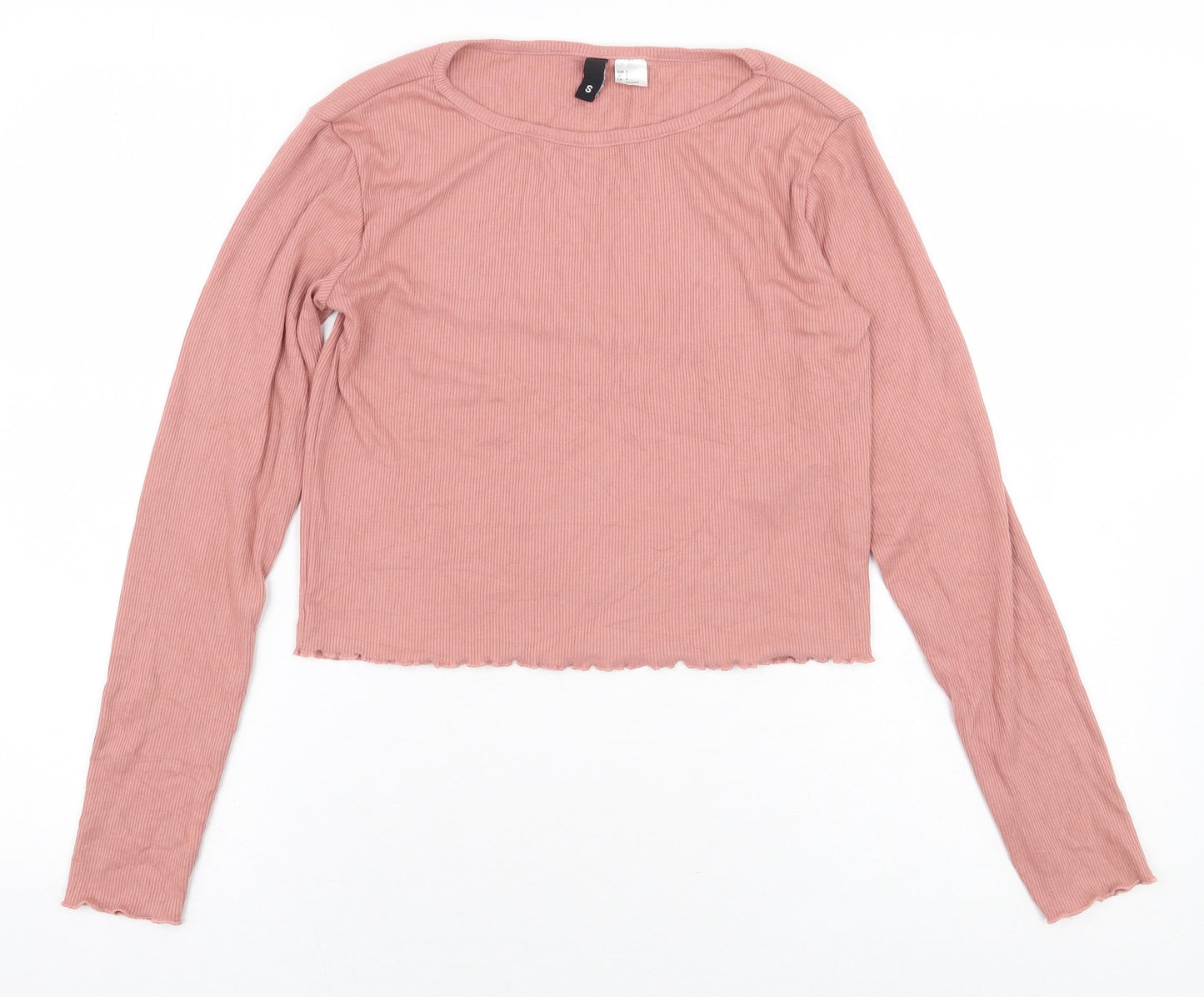 H&M Womens Pink Polyester Cropped T-Shirt Size S Round Neck