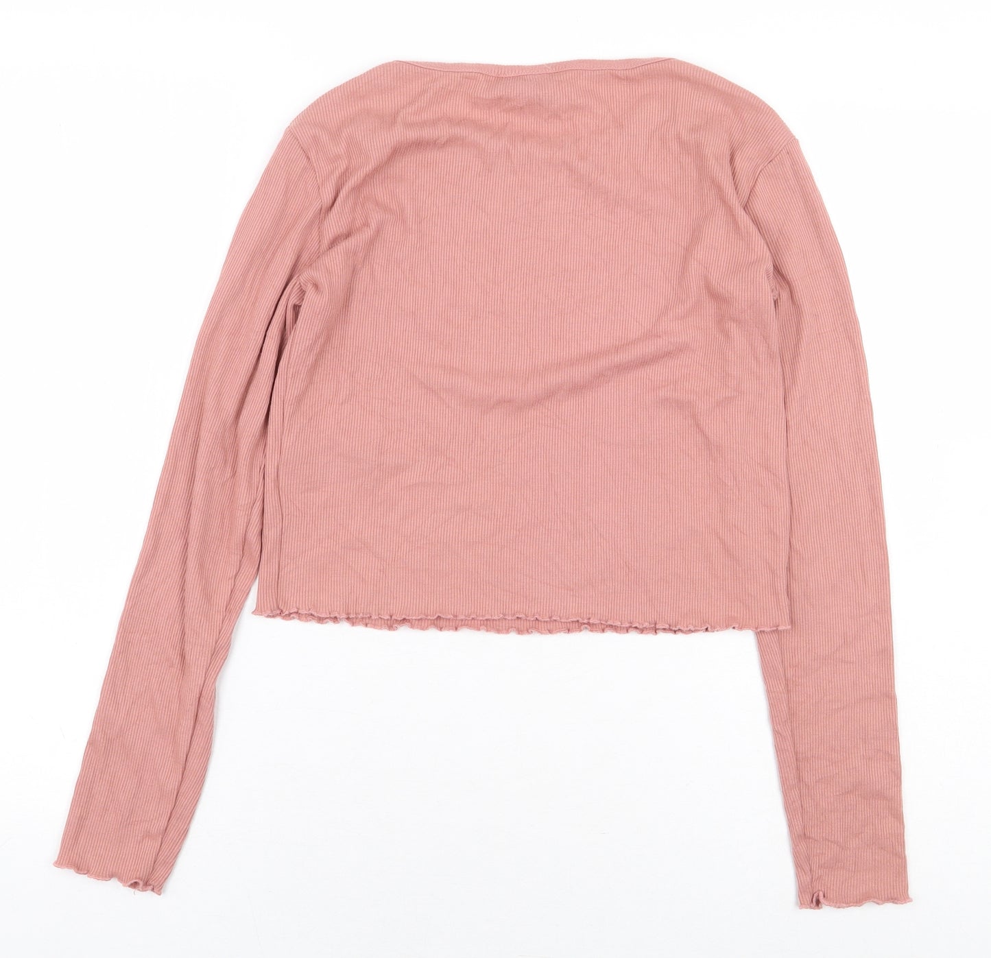 H&M Womens Pink Polyester Cropped T-Shirt Size S Round Neck