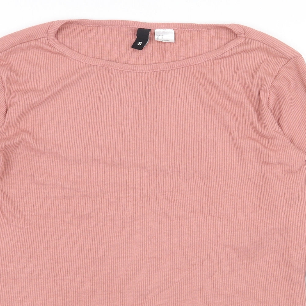 H&M Womens Pink Polyester Cropped T-Shirt Size S Round Neck