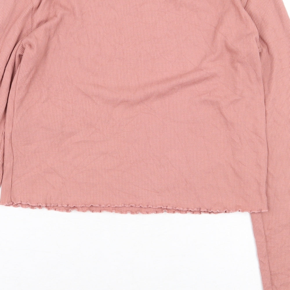 H&M Womens Pink Polyester Cropped T-Shirt Size S Round Neck