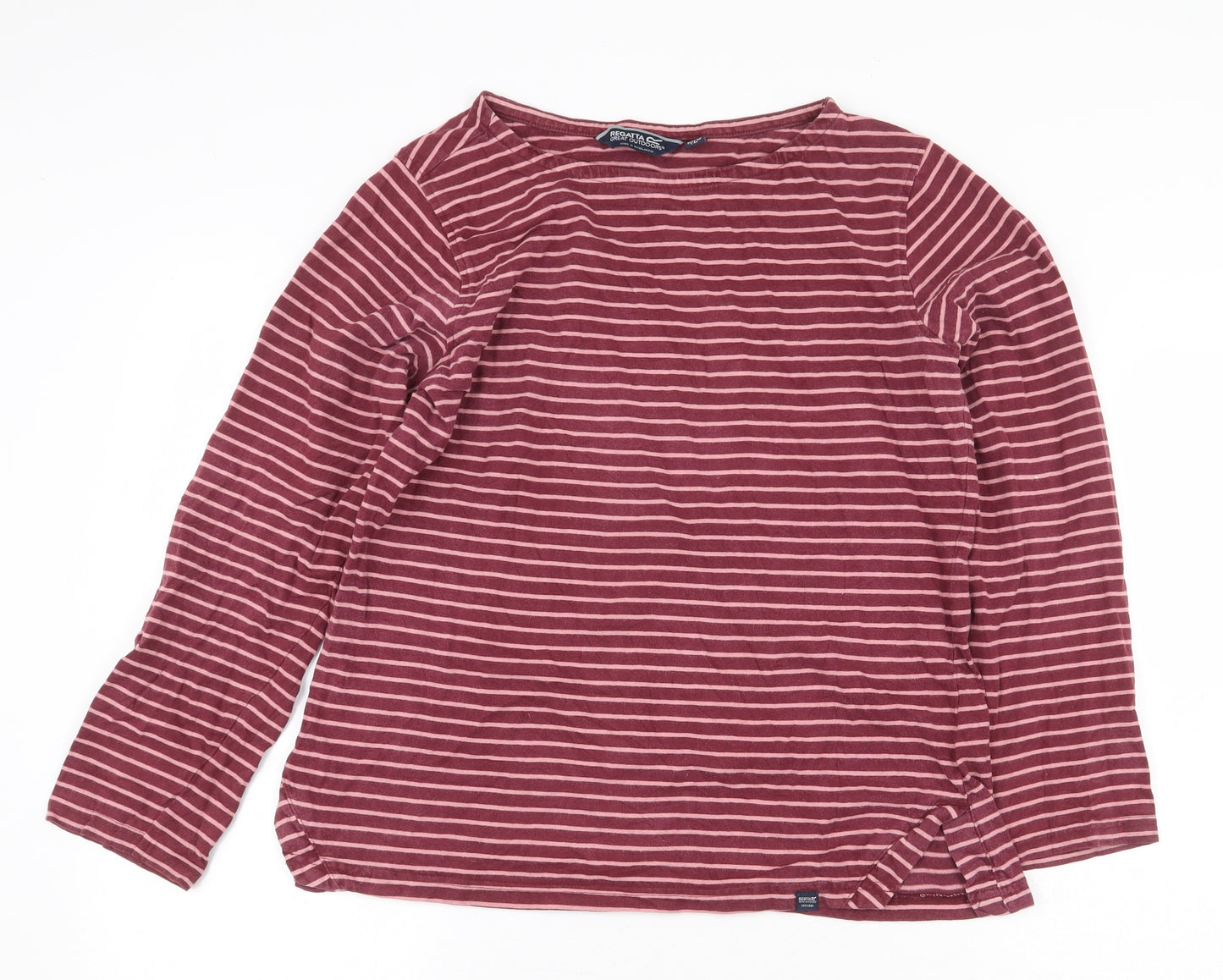 Regatta Womens Red Striped Cotton Basic T-Shirt Size 14 Round Neck