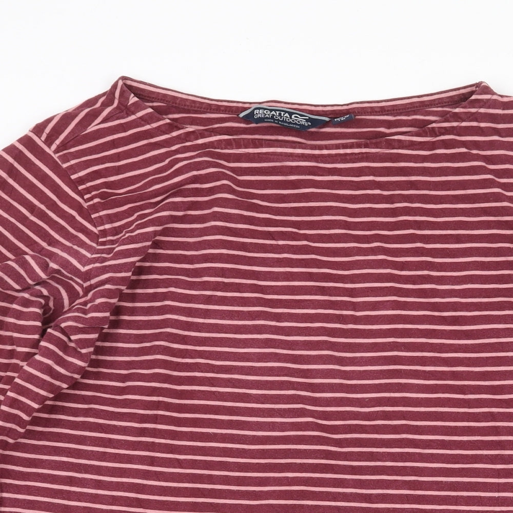 Regatta Womens Red Striped Cotton Basic T-Shirt Size 14 Round Neck
