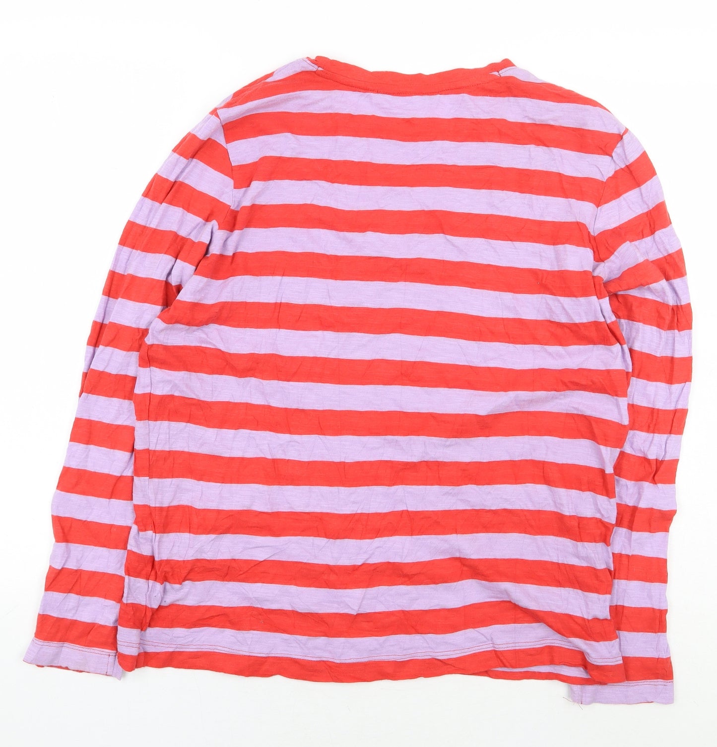 Marks and Spencer Womens Red Striped 100% Cotton Basic T-Shirt Size 10 Round Neck