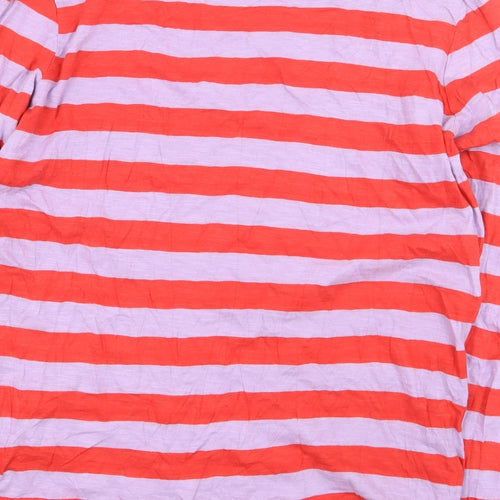 Marks and Spencer Womens Red Striped 100% Cotton Basic T-Shirt Size 10 Round Neck