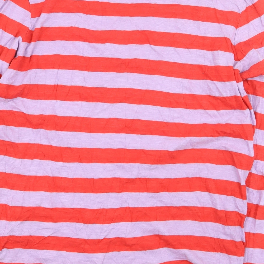 Marks and Spencer Womens Red Striped 100% Cotton Basic T-Shirt Size 10 Round Neck
