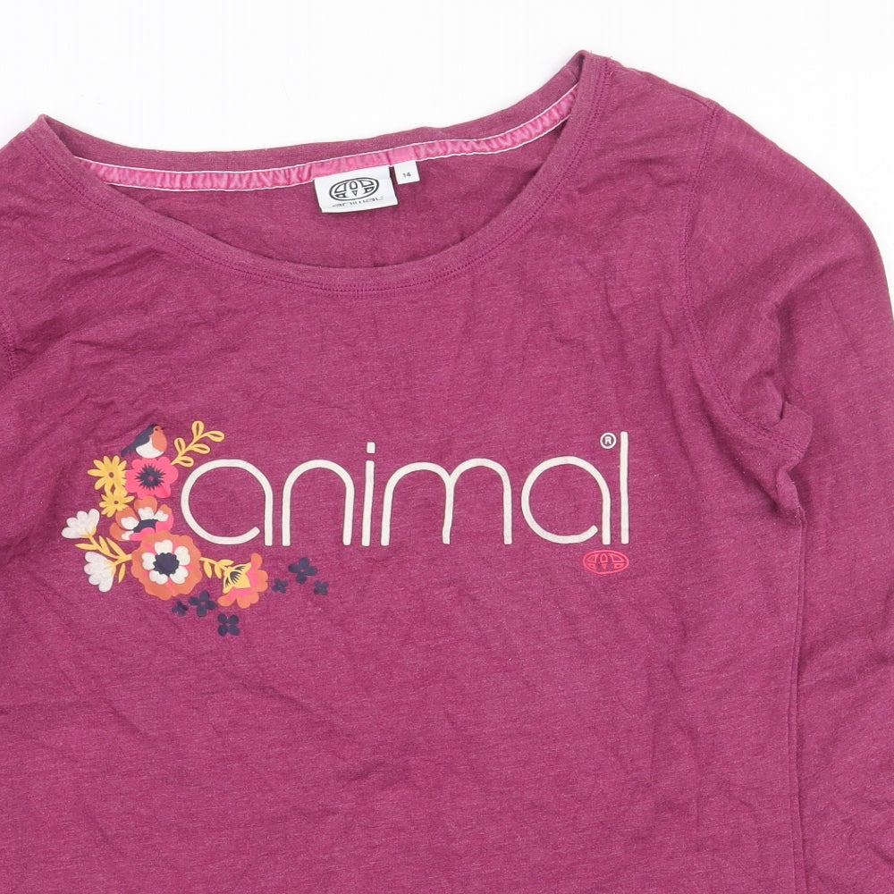 Animal Womens Purple Cotton Basic T-Shirt Size 14 Round Neck