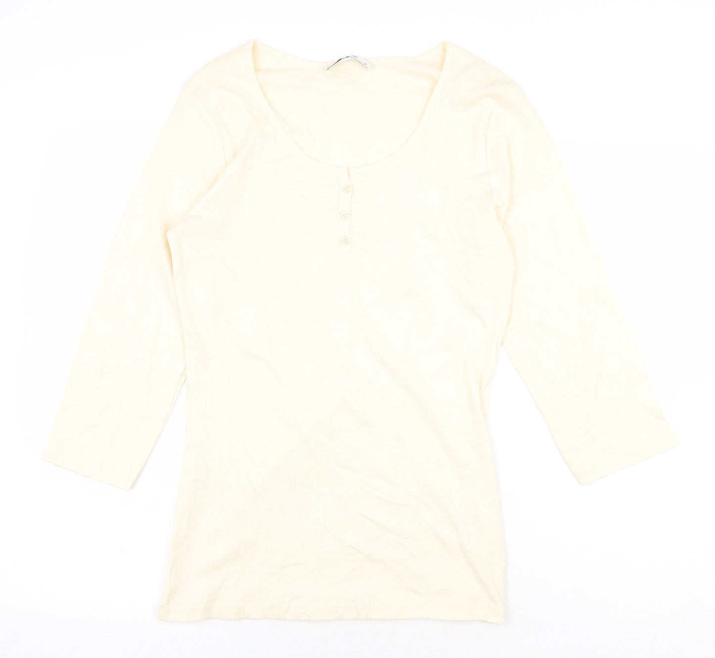 TU Womens Yellow 100% Cotton Basic T-Shirt Size 14 Henley