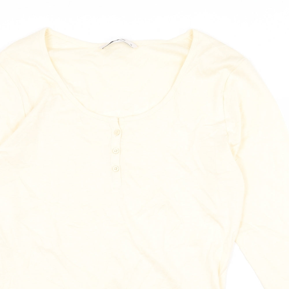TU Womens Yellow 100% Cotton Basic T-Shirt Size 14 Henley