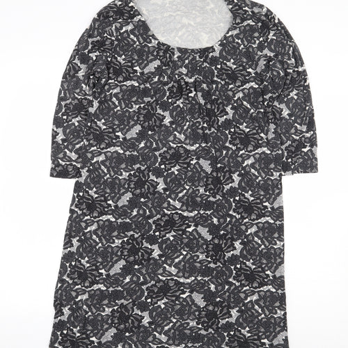 Marks and Spencer Womens Black Floral Viscose A-Line Size 14 Round Neck Pullover