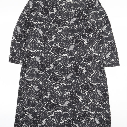 Marks and Spencer Womens Black Floral Viscose A-Line Size 14 Round Neck Pullover