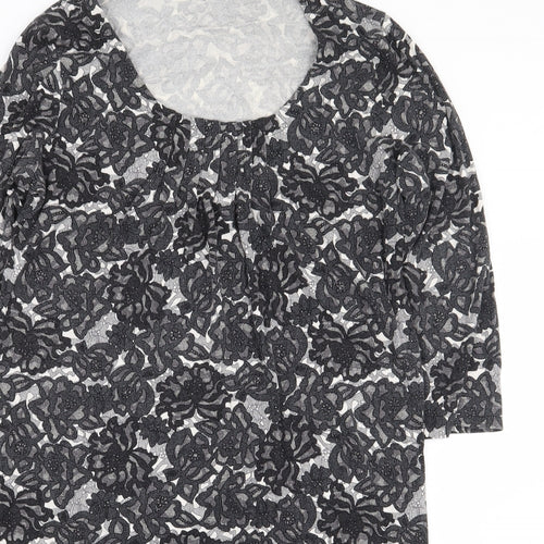 Marks and Spencer Womens Black Floral Viscose A-Line Size 14 Round Neck Pullover