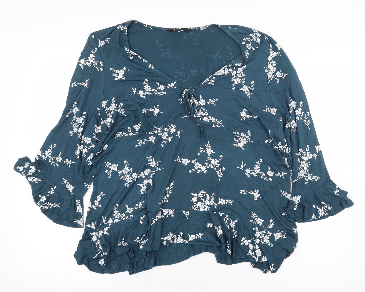 Roman Womens Green Floral Viscose Basic Blouse Size 20 V-Neck - Flaired Sleeves