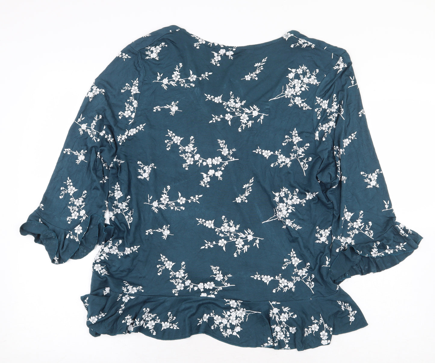 Roman Womens Green Floral Viscose Basic Blouse Size 20 V-Neck - Flaired Sleeves