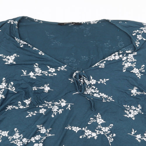 Roman Womens Green Floral Viscose Basic Blouse Size 20 V-Neck - Flaired Sleeves