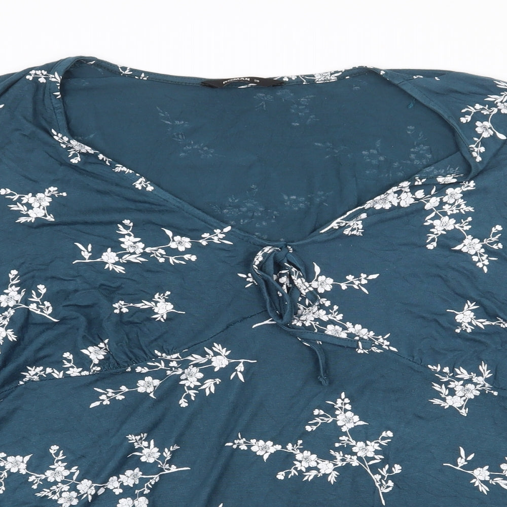 Roman Womens Green Floral Viscose Basic Blouse Size 20 V-Neck - Flaired Sleeves