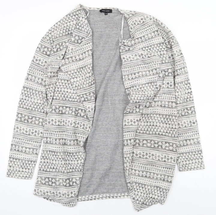 New Look Womens Grey Round Neck Geometric Polyester Cardigan Jumper Size 10