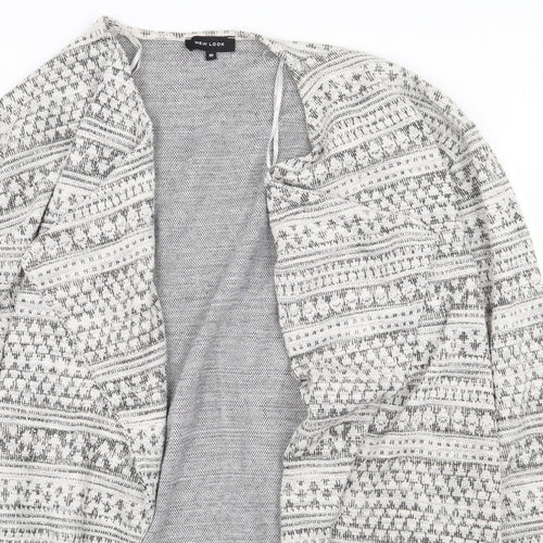 New Look Womens Grey Round Neck Geometric Polyester Cardigan Jumper Size 10
