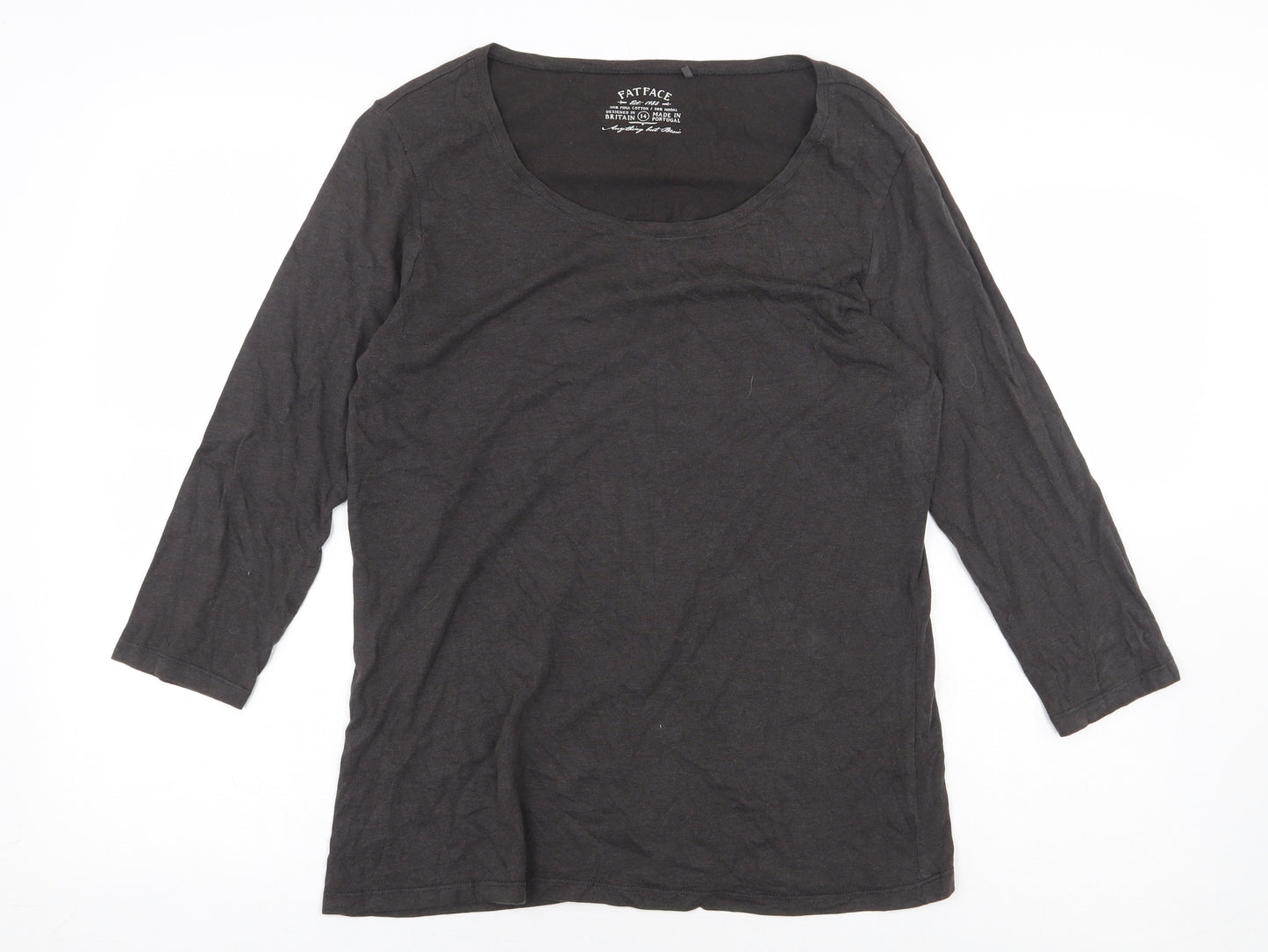 Fat Face Womens Brown Cotton Basic T-Shirt Size 14 Boat Neck