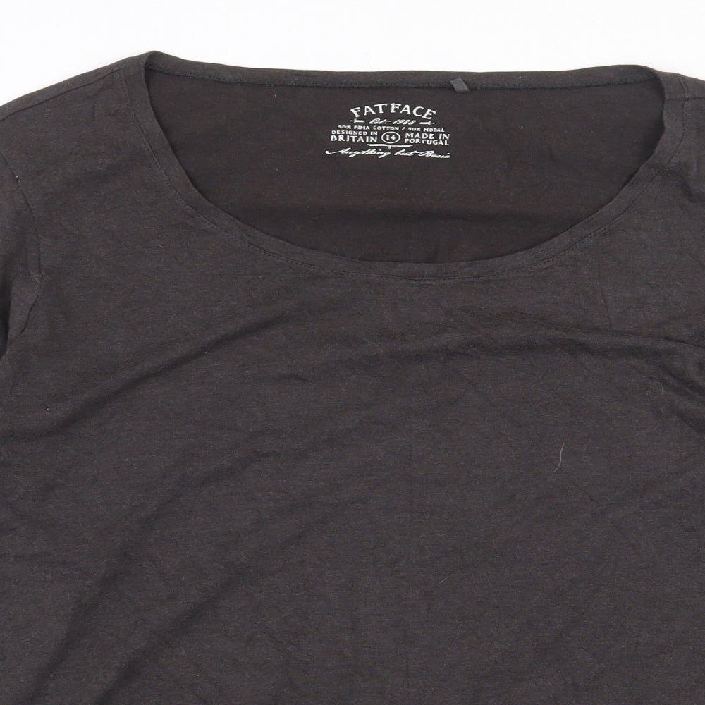 Fat Face Womens Brown Cotton Basic T-Shirt Size 14 Boat Neck