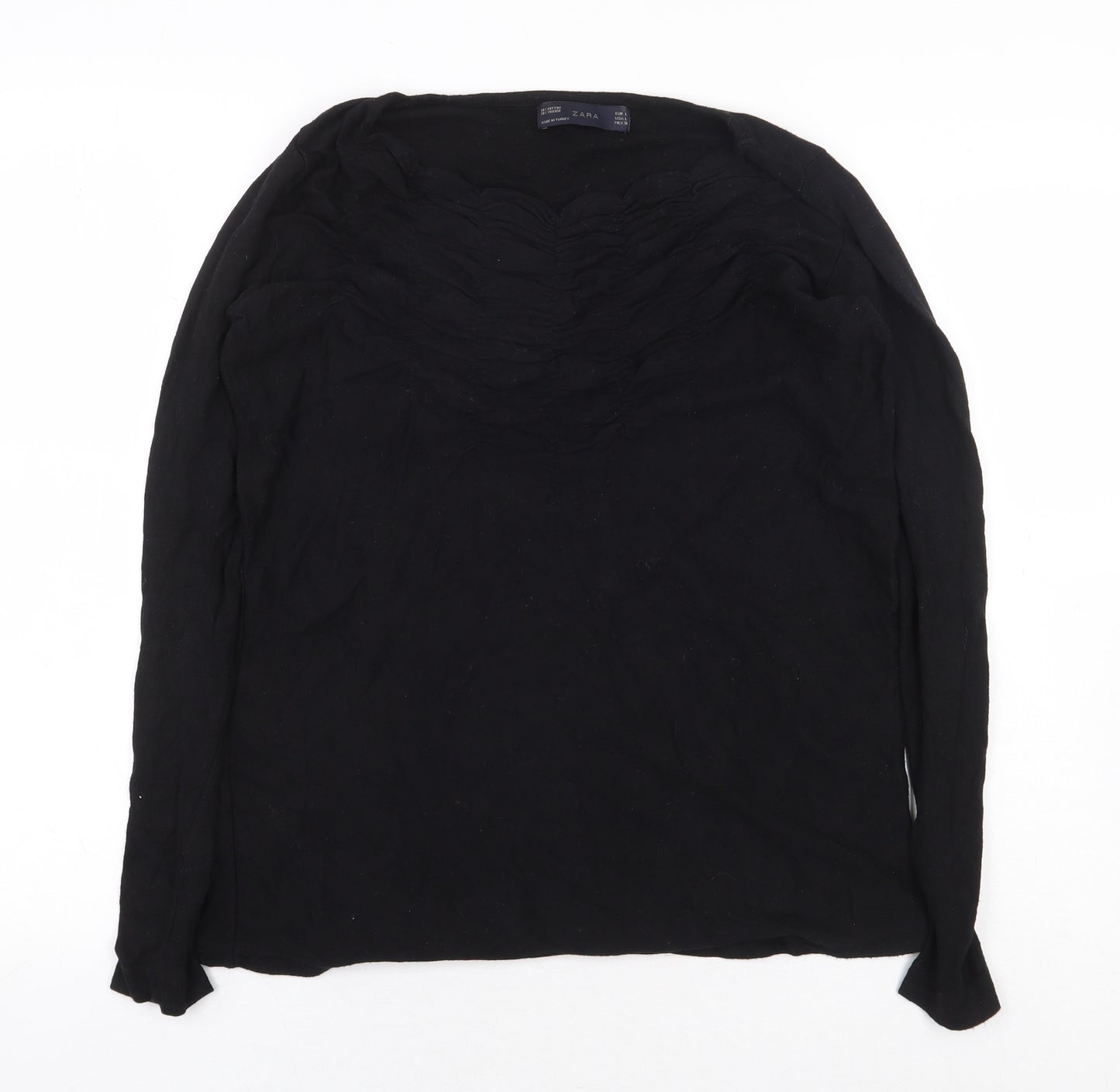 Zara Womens Black Cotton Basic T-Shirt Size L Boat Neck