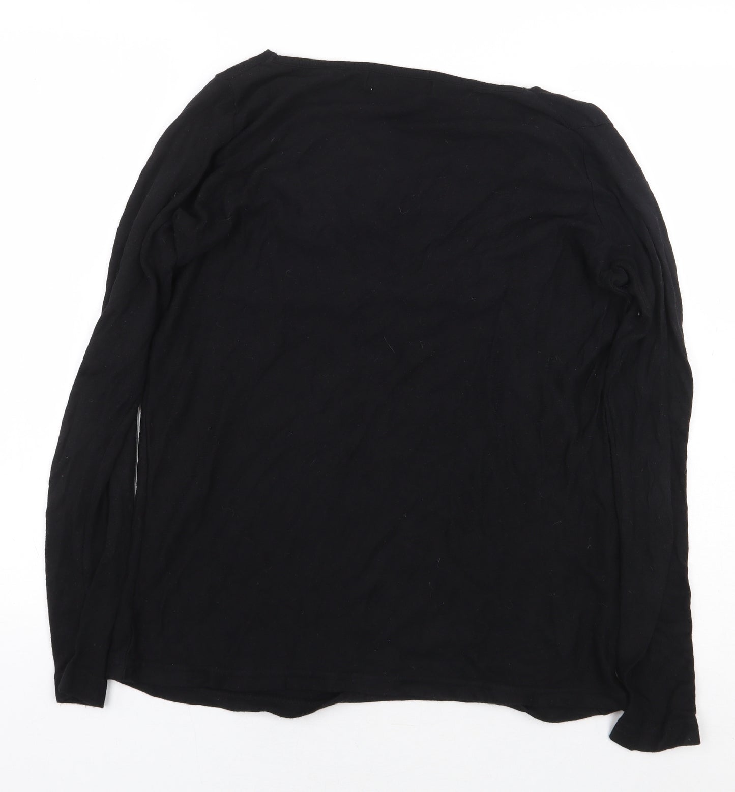 Zara Womens Black Cotton Basic T-Shirt Size L Boat Neck