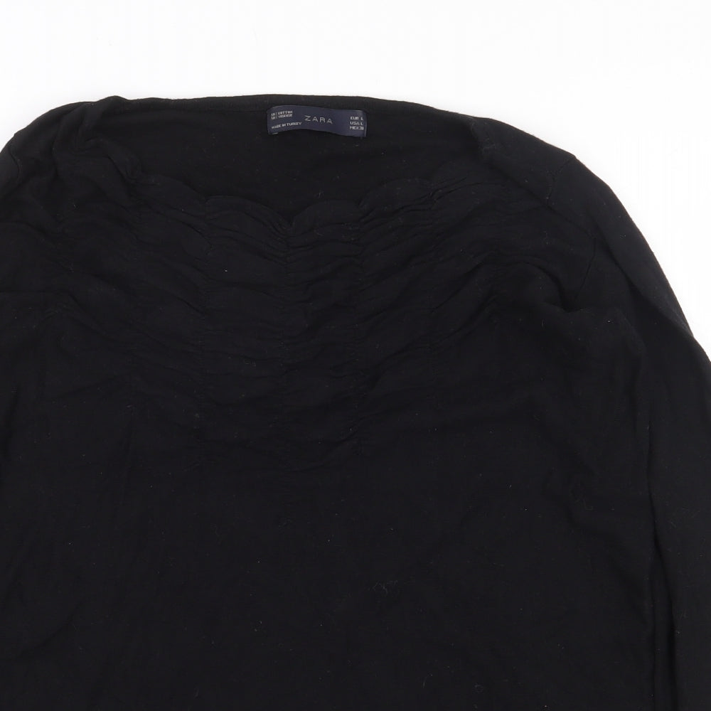Zara Womens Black Cotton Basic T-Shirt Size L Boat Neck