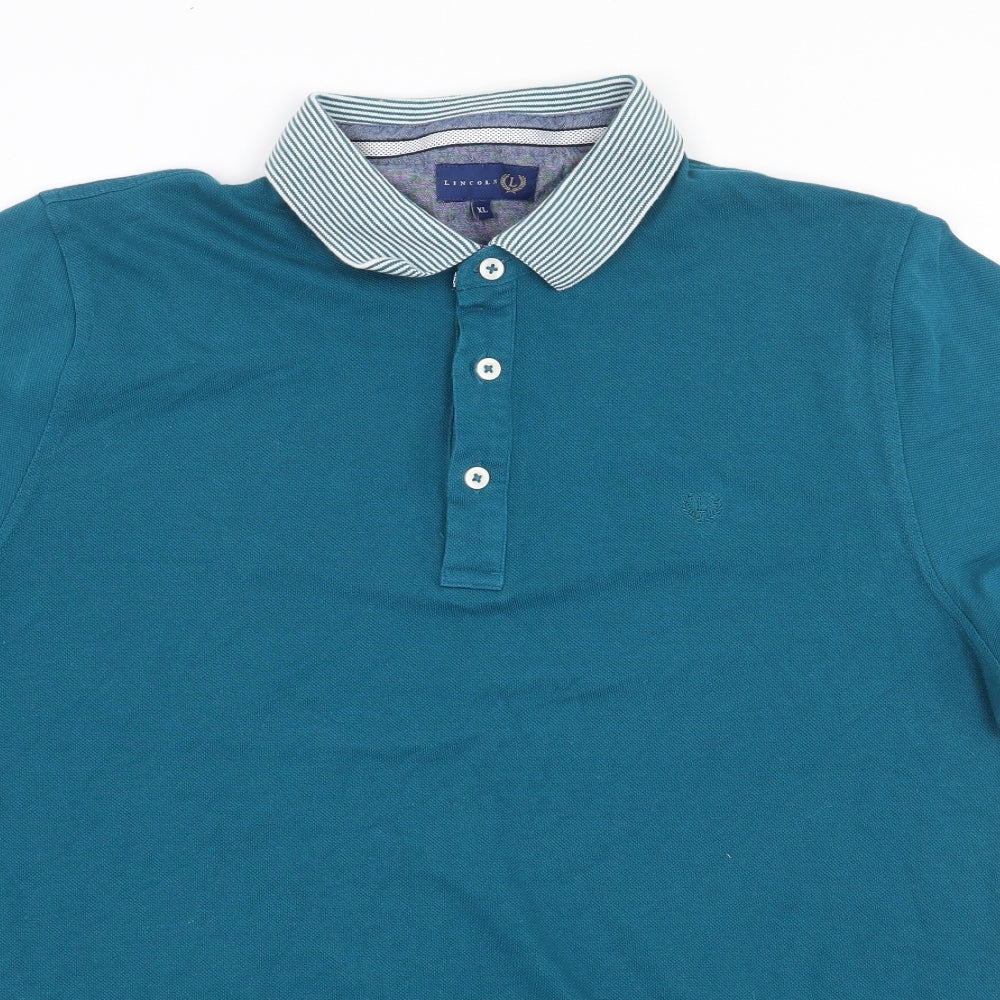 Lincoln Mens Green Cotton Polo Size XL Collared Button
