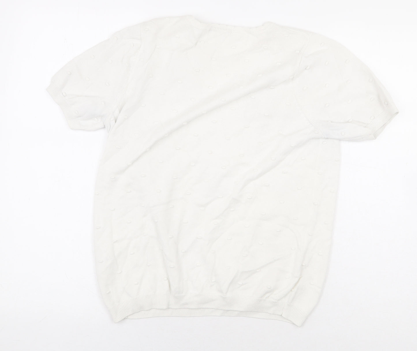 TU Womens White Polka Dot 100% Cotton Basic Blouse Size 12 Round Neck