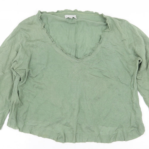 Jigsaw Womens Green Cotton Cropped Blouse Size M Scoop Neck