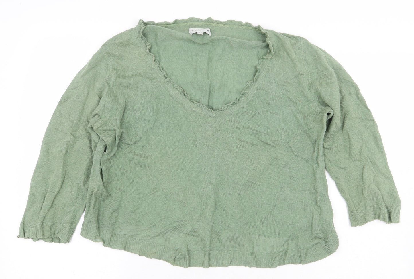 Jigsaw Womens Green Cotton Cropped Blouse Size M Scoop Neck