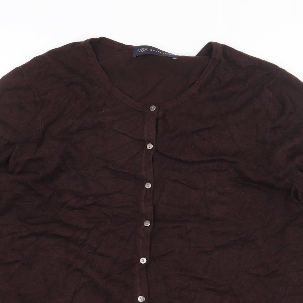 Marks and Spencer Womens Brown Viscose Basic Button-Up Size 14 Round Neck