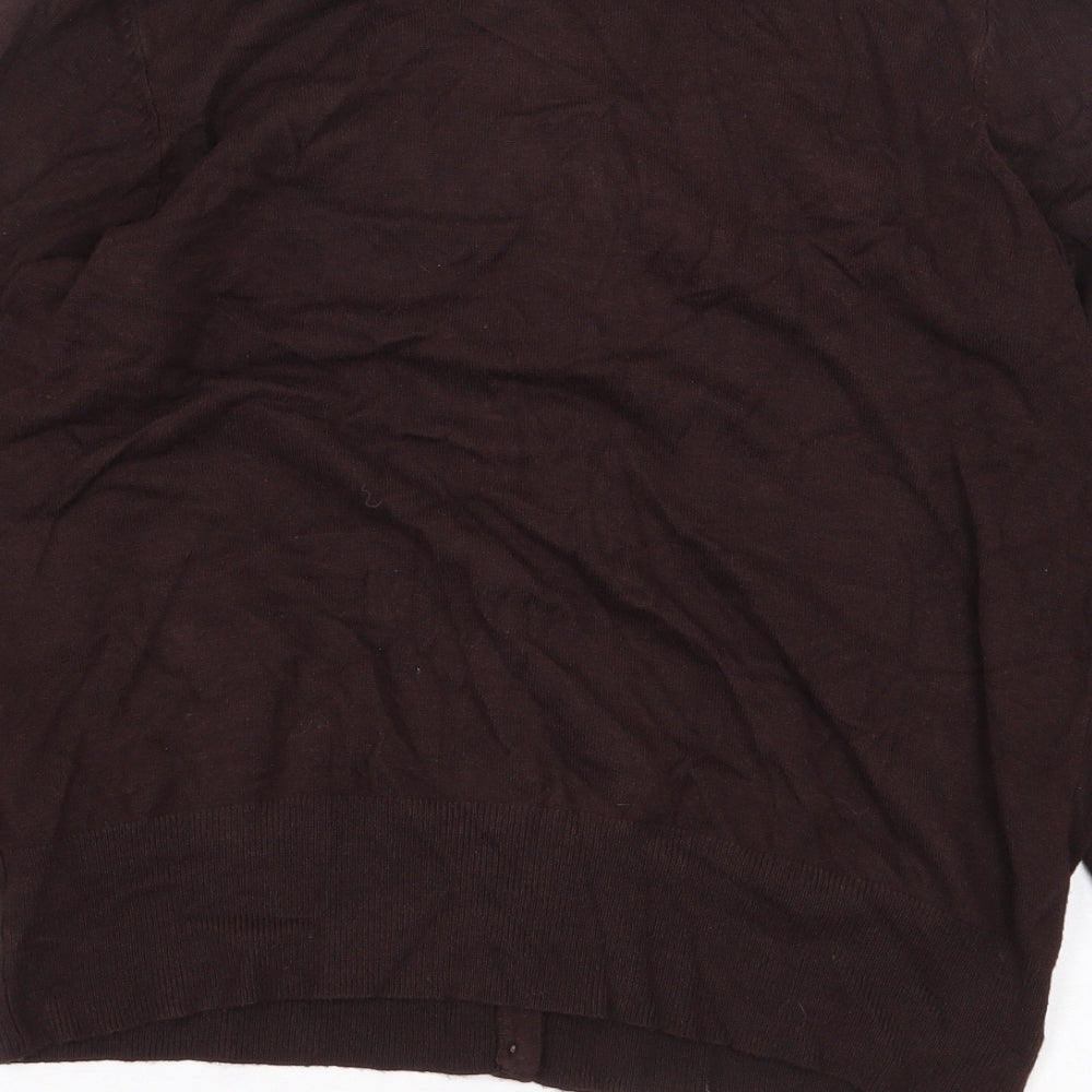 Marks and Spencer Womens Brown Viscose Basic Button-Up Size 14 Round Neck