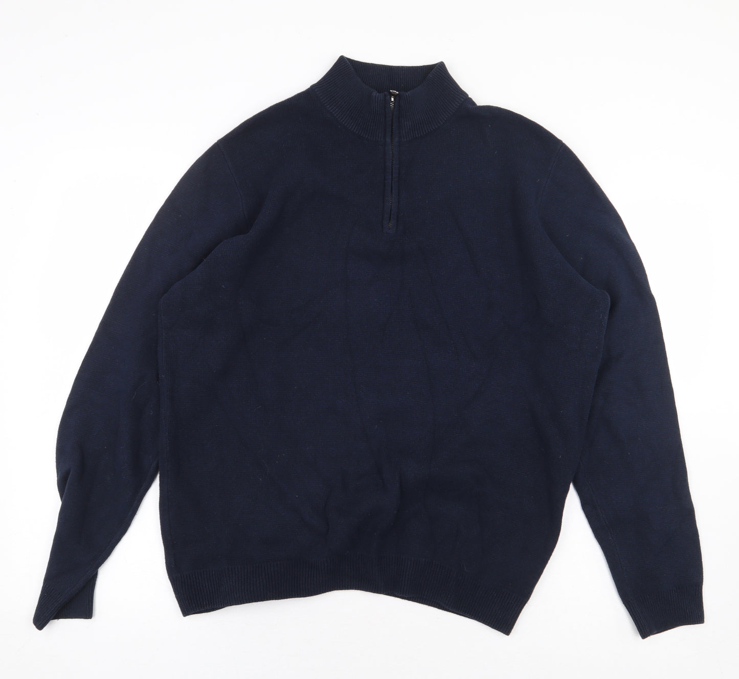 Kensington Mens Blue High Neck Cotton Pullover Jumper Size M